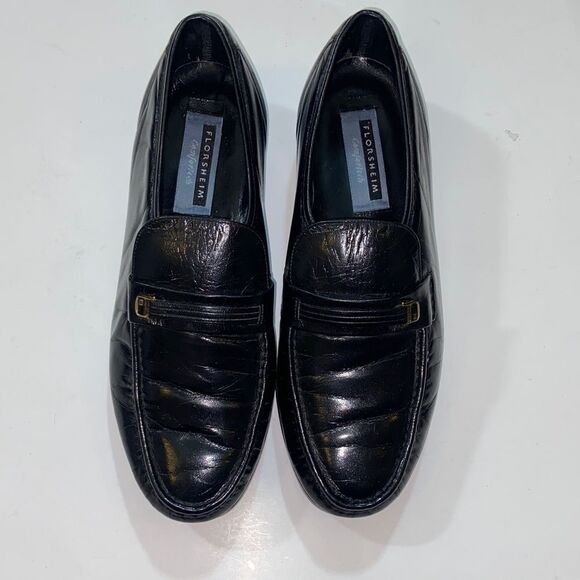 Florsheim Comfortech Black Leather Slip-On Loafers Size 10